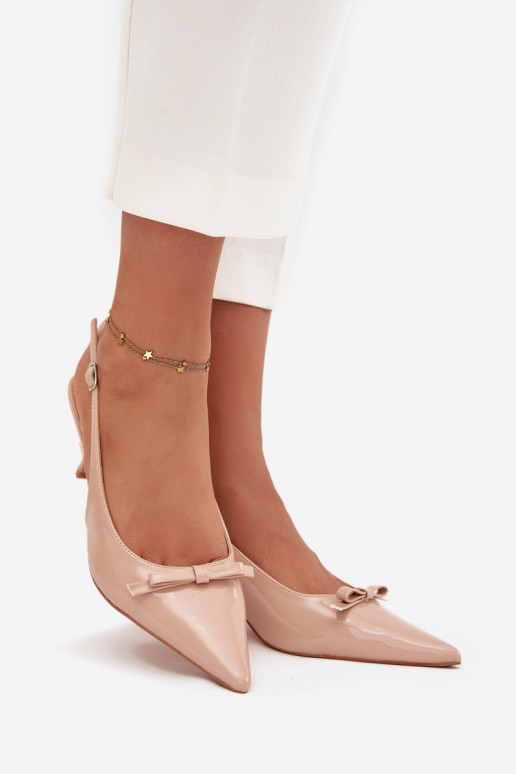s lakovým efektom Topánky s tenkými podpätkami so stuhami Nude Olvena s lakovým efektom Topánky s tenkými podpätkami so stuhami Nude Olvena