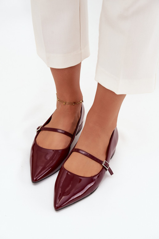Lakované balerínky Zapnuté Jemném Obcasie s popruhmi bordová Isvella Lakované balerínky Zapnuté Jemném Obcasie s popruhmi bordová Isvella