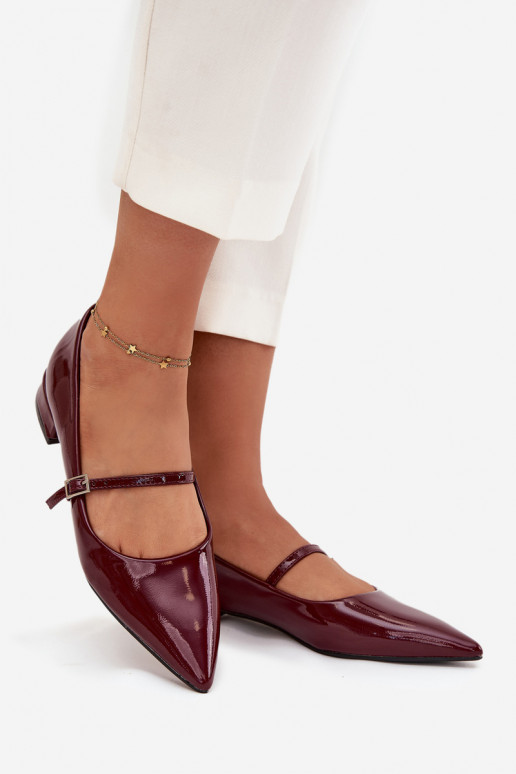 Lakované balerínky Zapnuté Jemném Obcasie s popruhmi bordová Isvella Lakované balerínky Zapnuté Jemném Obcasie s popruhmi bordová Isvella