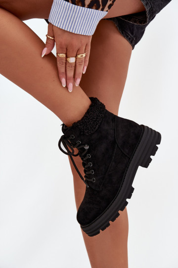 zahriať sa topánky Dámske čižmy so šnúrkami čierna Lyrinne 2