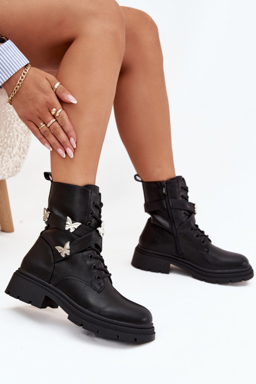 zahriať sa Pracovné členkové topánky s popruhmi I strieborná farbami Przypinkami čierna Kaelina