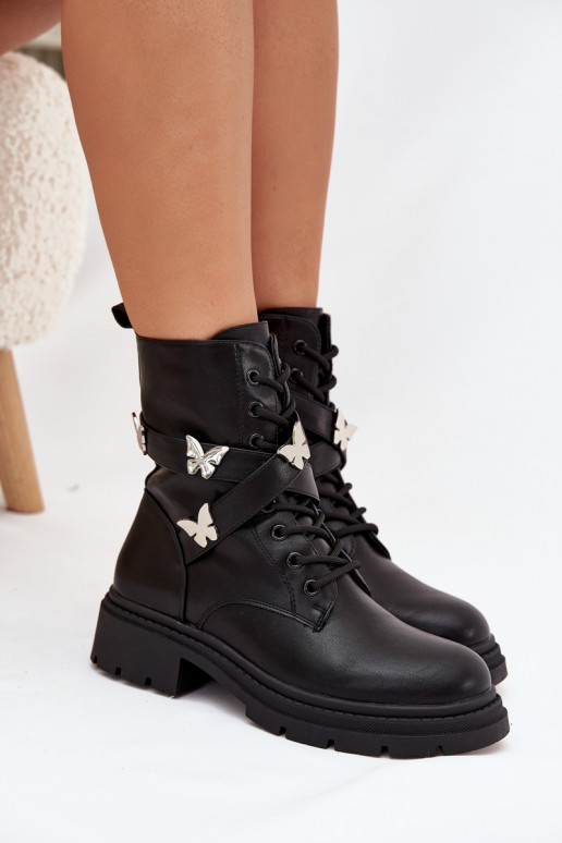 zahriať sa Pracovné členkové topánky s popruhmi I strieborná farbami Przypinkami čierna Kaelina