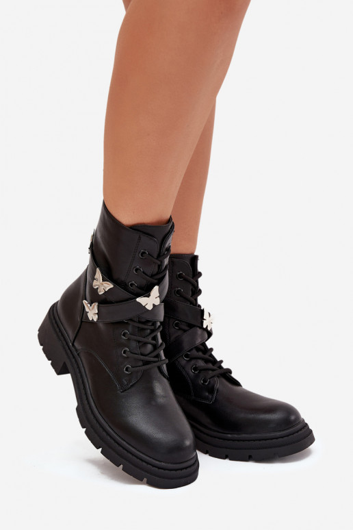 zahriať sa Pracovné členkové topánky s popruhmi I strieborná farbami Przypinkami čierna Kaelina