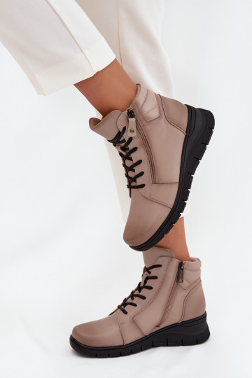 Kožené Dámske čižmy Zapnuté INedge zahriať sa Vinceza 39963 béžová