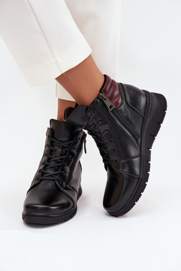 Kožené Dámske čižmy Zapnuté INedge zahriať sa Vinceza 39963 čierna