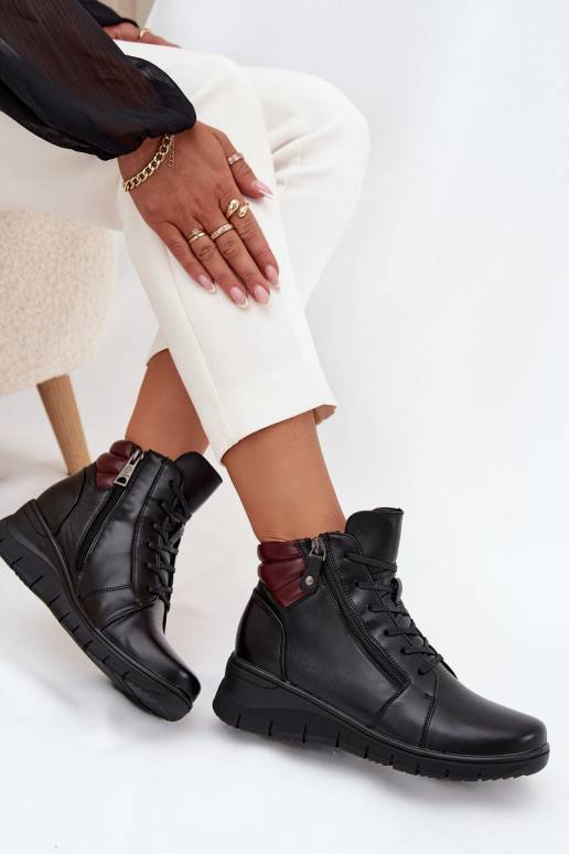 Kožené Dámske čižmy Zapnuté INedge zahriať sa Vinceza 39963 čierna