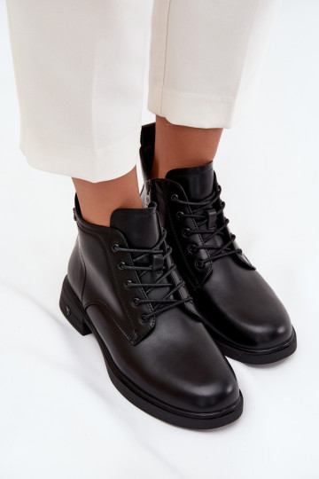 zahriať sa Kožené Dámske čižmy Zapnuté nízkom opätku Vinceza 39953 čierna