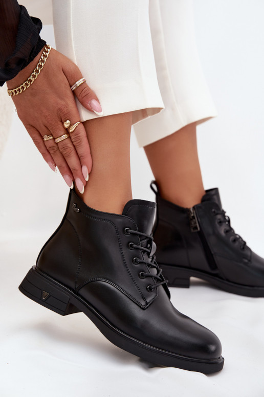 zahriať sa Kožené Dámske čižmy Zapnuté nízkom opätku Vinceza 39953 čierna zahriať sa Kožené Dámske čižmy Zapnuté nízkom opätku Vinceza 39953 čierna