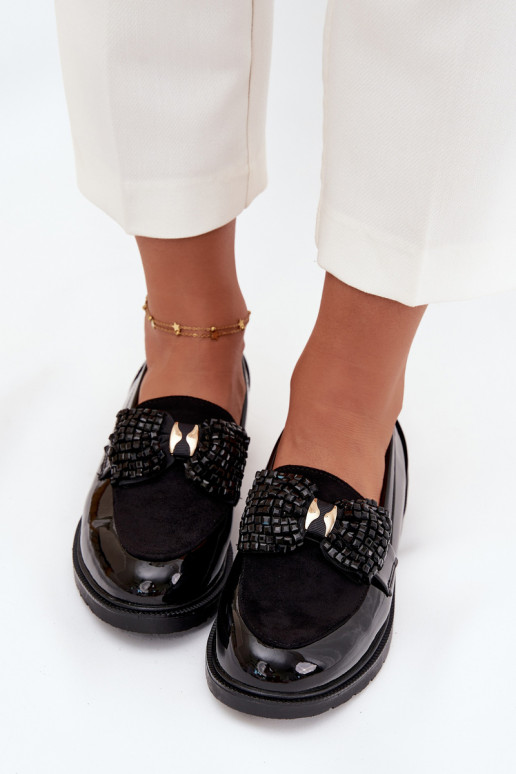 Lakovane mokasíny Dámske s mašľami S.Barski HY51-319 čiernej farby Lakovane mokasíny Dámske s mašľami S.Barski HY51-319 čiernej farby