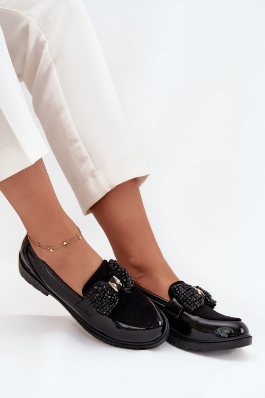 Lakovane mokasíny Dámske s mašľami S.Barski HY51-319 čiernej farby Lakovane mokasíny Dámske s mašľami S.Barski HY51-319 čiernej farby