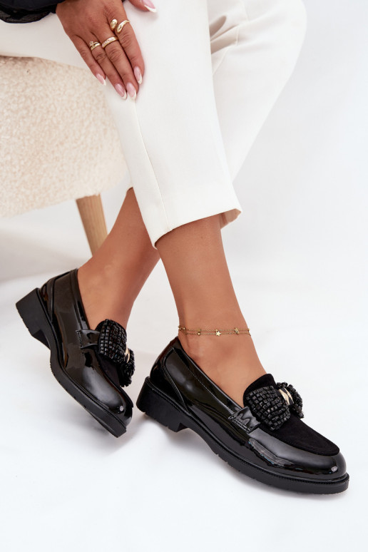 Lakovane mokasíny Dámske s mašľami S.Barski HY51-319 čiernej farby Lakovane mokasíny Dámske s mašľami S.Barski HY51-319 čiernej farby