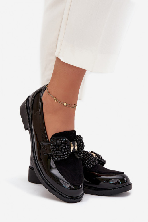 Lakovane mokasíny Dámske s mašľami S.Barski HY51-319 čiernej farby Lakovane mokasíny Dámske s mašľami S.Barski HY51-319 čiernej farby