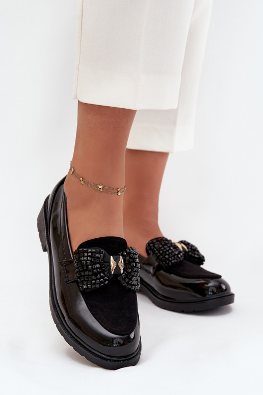 Lakovane mokasíny Dámske s mašľami S.Barski HY51-319 čiernej farby Lakovane mokasíny Dámske s mašľami S.Barski HY51-319 čiernej farby