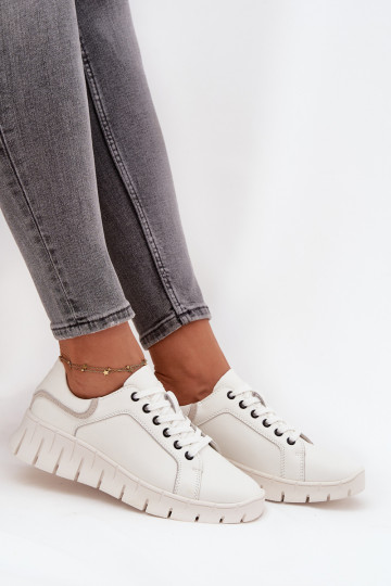 Kožené topánky Dámske So šnurovaním Vinceza 41493 biela farba