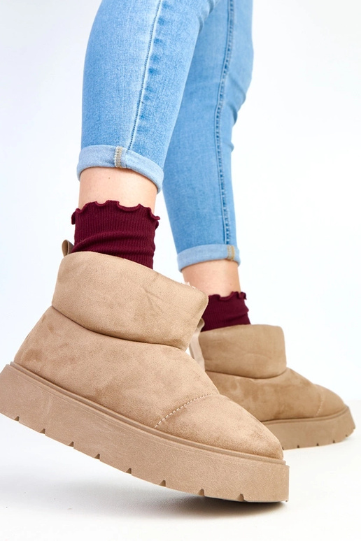 Tmavobéžové teplé snehové topánky na... Tmavobéžové teplé snehové topánky na...