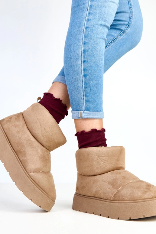 Tmavobéžové teplé snehové topánky na... Tmavobéžové teplé snehové topánky na...