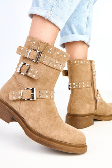 Hnedé boty s kryštálmi na...