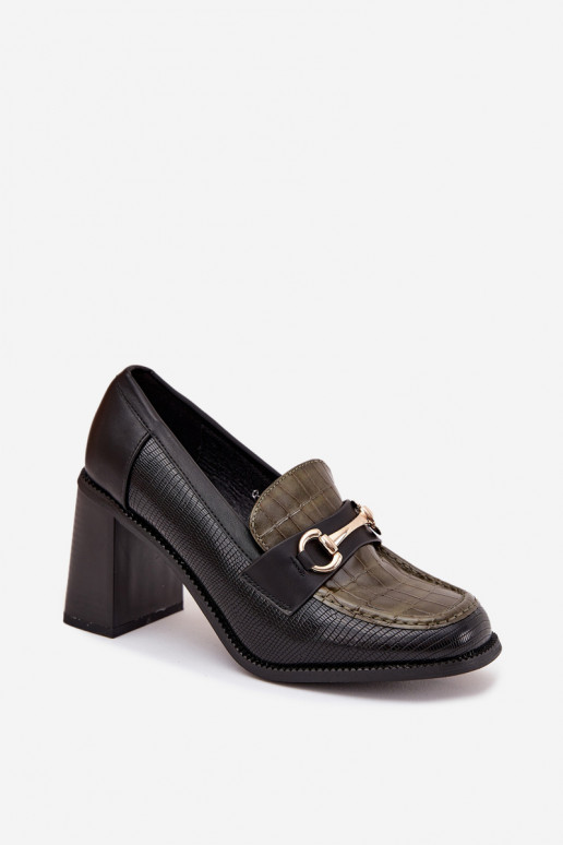 topánky Dámske s podpätkami S razením I zlatej farbym Detalem zelená-čierna Novella