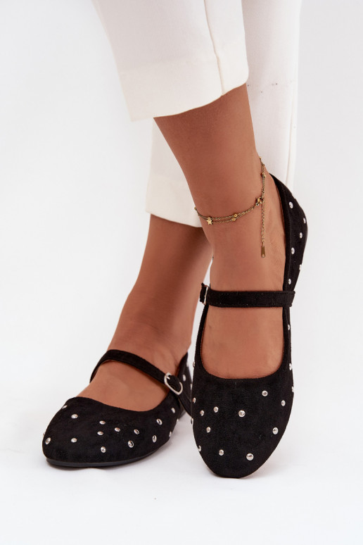 Zdobené Balerínky Dámske s popruhmi čierna Olivisse Zdobené Balerínky Dámske s popruhmi čierna Olivisse