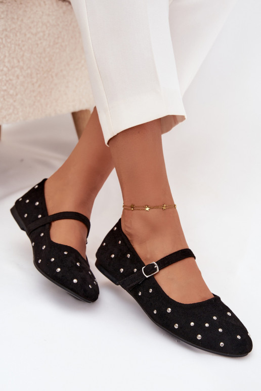 Zdobené Balerínky Dámske s popruhmi čierna Olivisse Zdobené Balerínky Dámske s popruhmi čierna Olivisse