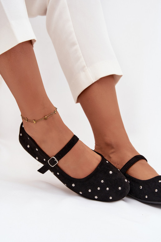 Zdobené Balerínky Dámske s popruhmi čierna Olivisse Zdobené Balerínky Dámske s popruhmi čierna Olivisse