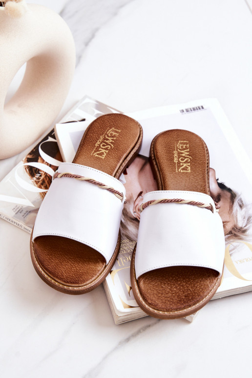 Kožené papuče LeInski Shoes 3047 biela farba