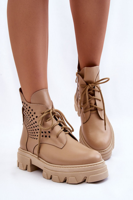 Kožené vysoké jazdecké čižmy s prelamovanými prvkami béžová Abilene Kožené vysoké jazdecké čižmy s prelamovanými prvkami béžová Abilene