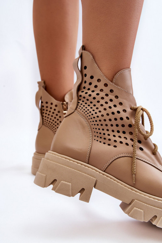 Kožené vysoké jazdecké čižmy s prelamovanými prvkami béžová Abilene Kožené vysoké jazdecké čižmy s prelamovanými prvkami béžová Abilene