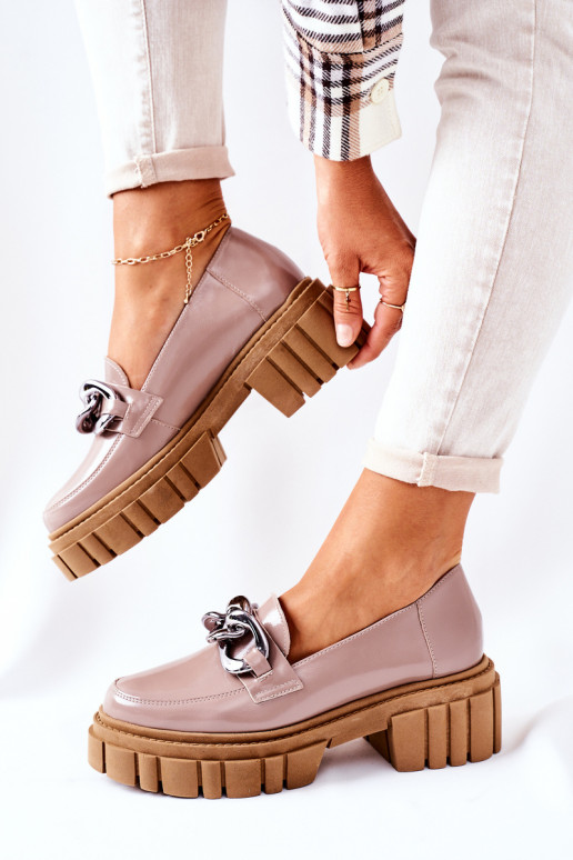 Dámske topánky Mokasíny Kožené farba cappuccino Laura Messi 2339 Dámske topánky Mokasíny Kožené farba cappuccino Laura Messi 2339