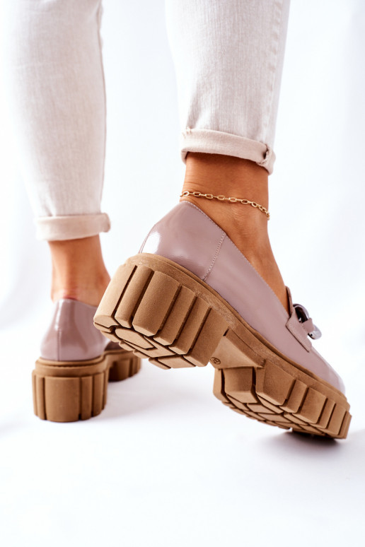 Dámske topánky Mokasíny Kožené farba cappuccino Laura Messi 2339 Dámske topánky Mokasíny Kožené farba cappuccino Laura Messi 2339