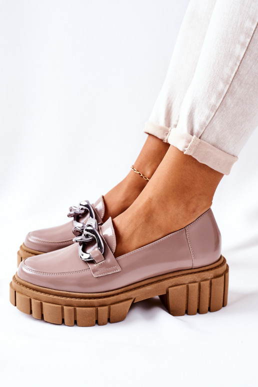 Dámske topánky Mokasíny Kožené farba cappuccino Laura Messi 2339 Dámske topánky Mokasíny Kožené farba cappuccino Laura Messi 2339