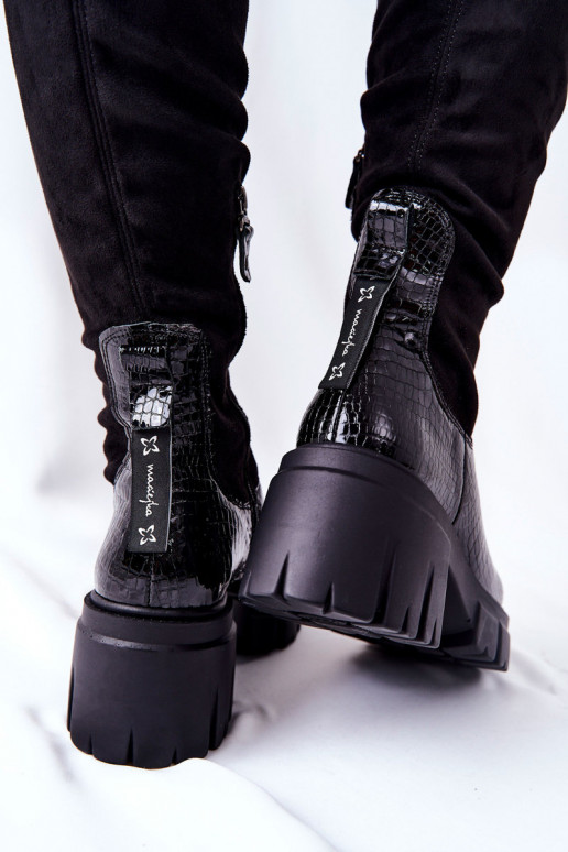Kožené čižmy Máciejka s krokodílom čierna 05260-01 Kožené čižmy Máciejka s krokodílom čierna 05260-01