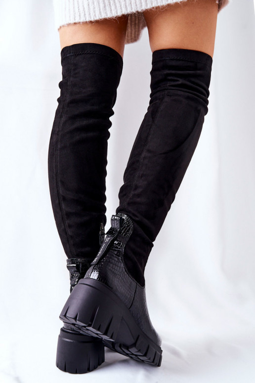 Kožené čižmy Máciejka s krokodílom čierna 05260-01 Kožené čižmy Máciejka s krokodílom čierna 05260-01