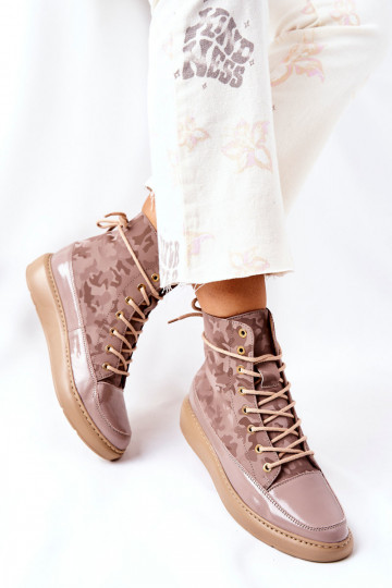 Športový štýl Kožené topánky LeInski 3034 béžová s kamuflážou