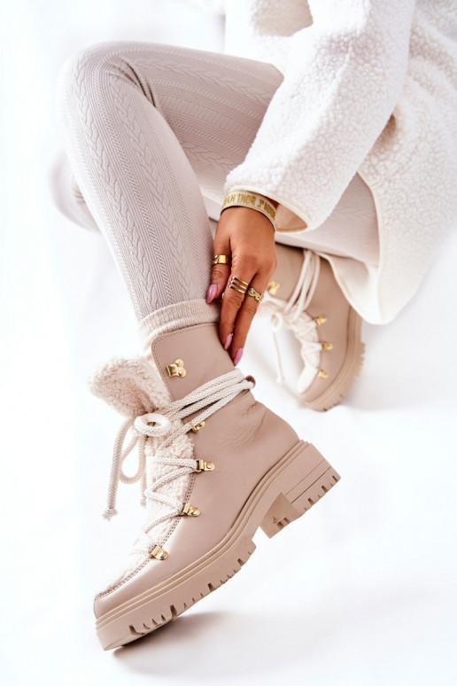 Kožené Čižmy topánky s popruhmi LeInski slonovina 3116 Kožené Čižmy topánky s popruhmi LeInski slonovina 3116