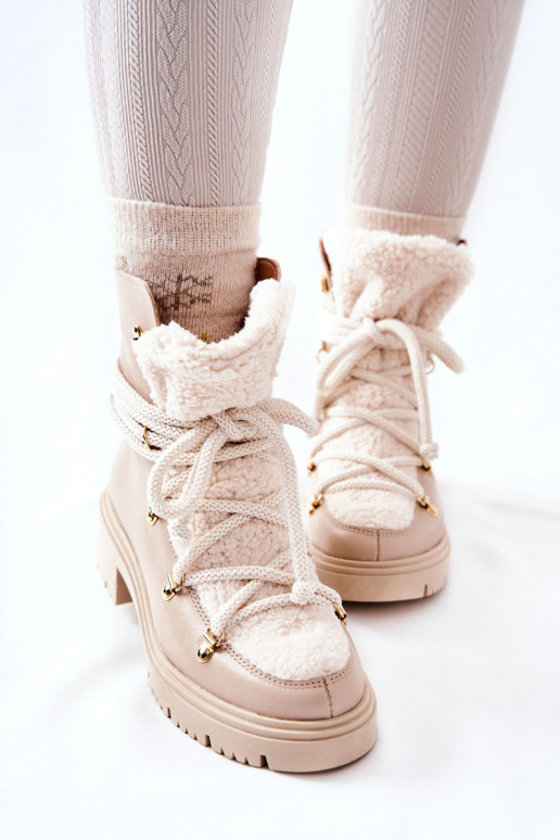 Kožené Čižmy topánky s popruhmi LeInski slonovina 3116 Kožené Čižmy topánky s popruhmi LeInski slonovina 3116