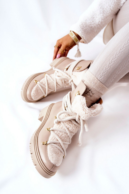 Kožené Čižmy topánky s popruhmi LeInski slonovina 3116 Kožené Čižmy topánky s popruhmi LeInski slonovina 3116