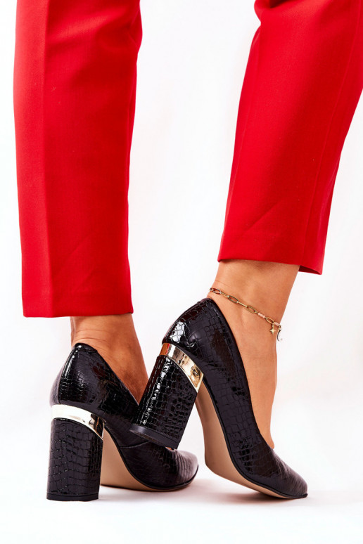 Kožené Topánky LeInski s imitáciou hadej kože 3117 čierna