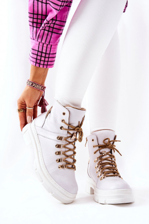 Kožené zahriať sa Čižmy biely-béžová Brescia Kožené zahriať sa Čižmy biely-béžová Brescia