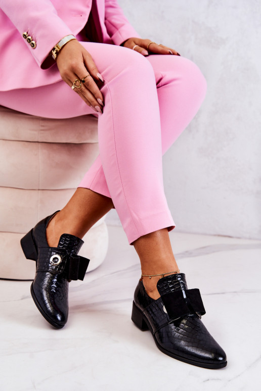 Kožené s imitáciou hadej kože topánky čierna Márleigh