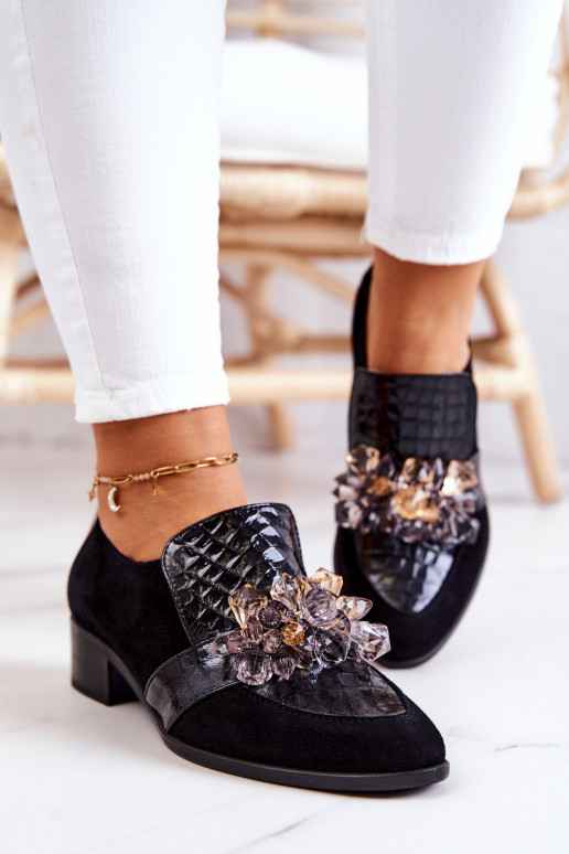 zo semišu topánky s ozdobami čierna Davine