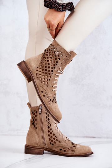 Zazoo 2695 s prvkami prelamovania Kožené Čižmy Hnedá farba 2