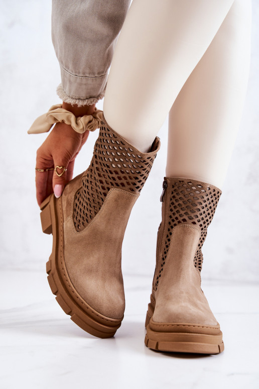 Kožené Pracovné členkové topánky Nicole Hnedá farba 2711