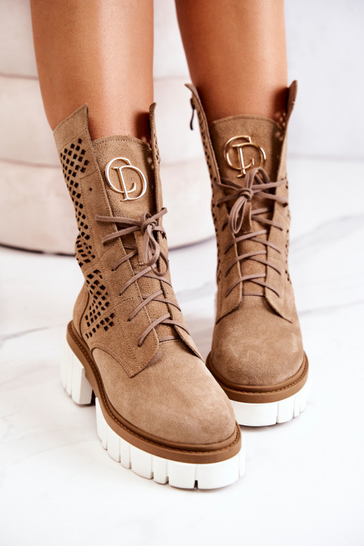 Kožené Vysoká Pracovné členkové topánky Nicole Hnedá farba 2706