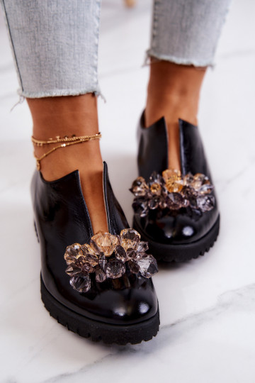 Elegantný štýl Kožené topánky s ozdobami čierna Cindy 2