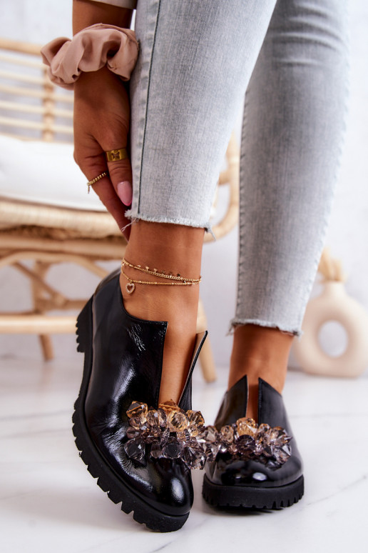 Elegantný štýl Kožené topánky s ozdobami čierna Cindy