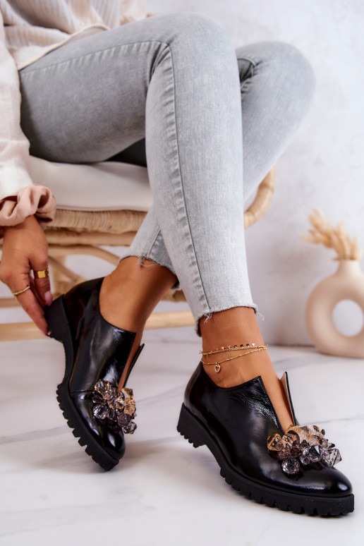 Elegantný štýl Kožené topánky s ozdobami čierna Cindy
