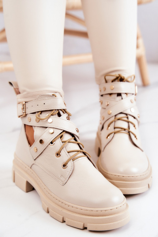 Kožené Dámske Čižmy S výrezmi slonovina Everly Kožené Dámske Čižmy S výrezmi slonovina Everly