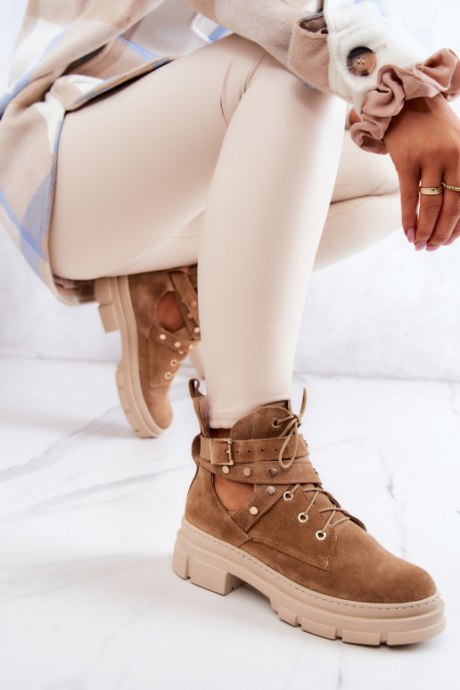 zo semišu Dámske Čižmy S výrezmi Hnedá farba Everly zo semišu Dámske Čižmy S výrezmi Hnedá farba Everly