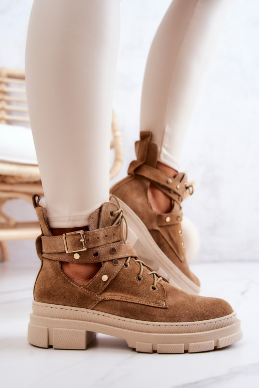 zo semišu Dámske Čižmy S výrezmi Hnedá farba Everly zo semišu Dámske Čižmy S výrezmi Hnedá farba Everly